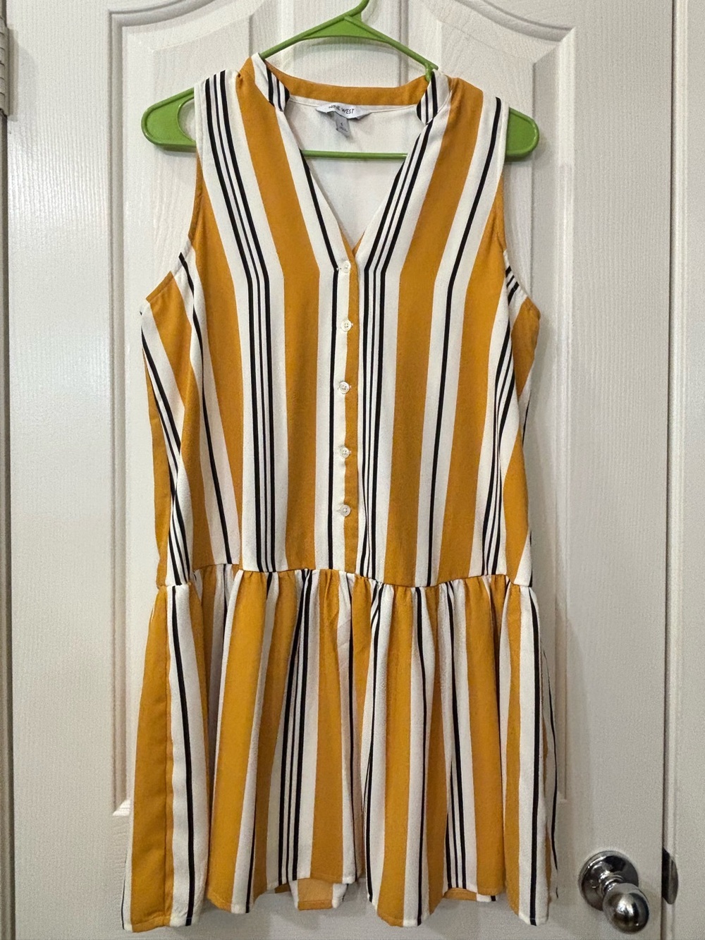 Nine West Mustard & White Striped Button-Front Dress